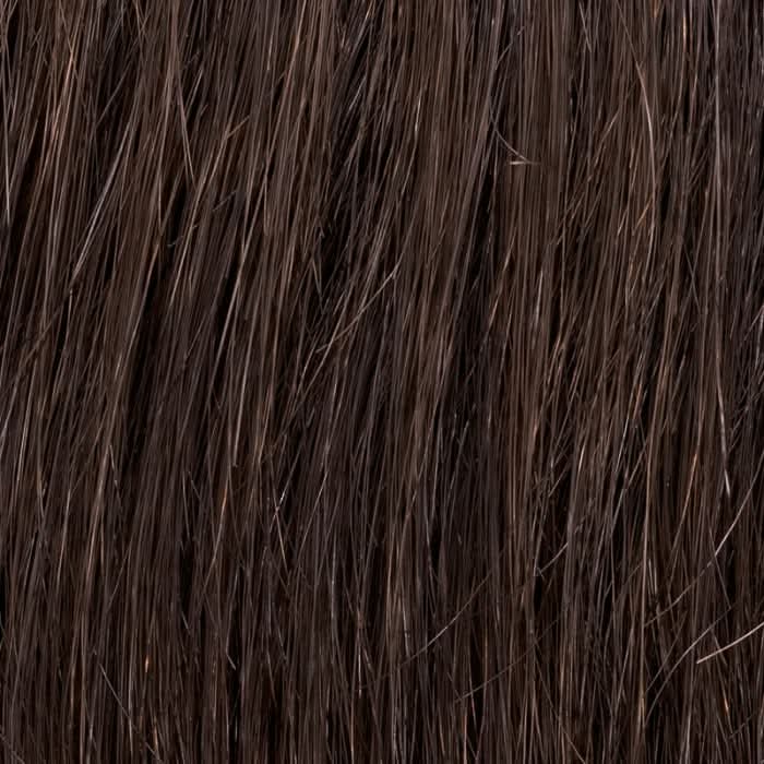 Farbton Dark Chocolate Mix der Ellen Wille Vivi Mono Part Perücke, intensives Braun mit feinen Strähnchen für realistische Haarstruktur.