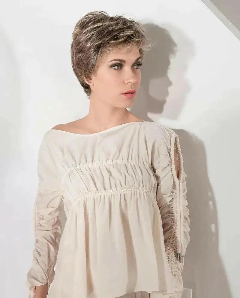 Ellen Wille Posh Cream-Colored Peasant Blouse mit kaltem Schulterdesign - Perücken Kunsthaarperücken Cremefarbige