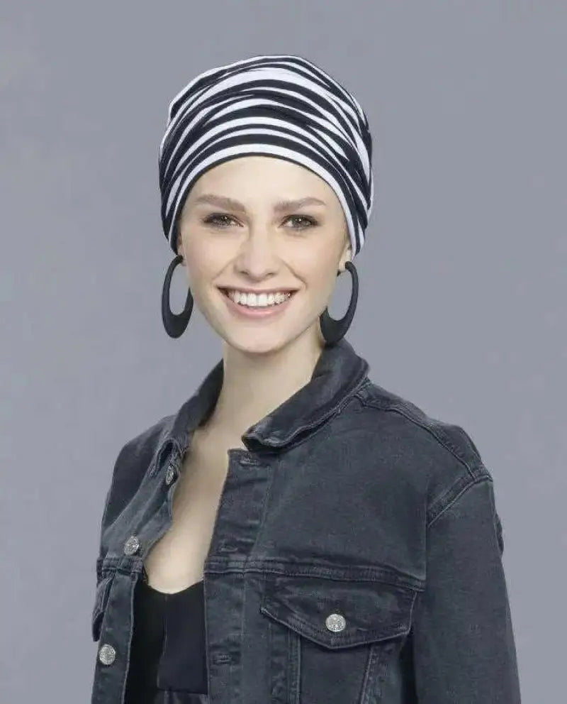 Ellen Wille Tuch mit schwarz-weiß gestreiftem Goga Turban Design - Kopfbedeckung Mützen & Kopfbedeckungen